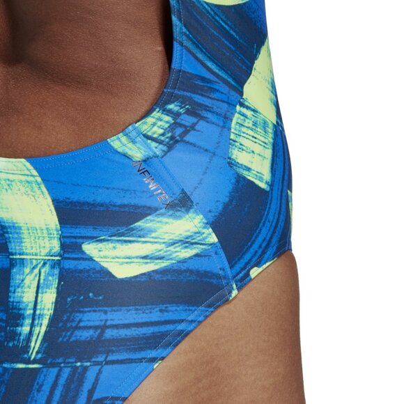 Adidas womens 34" Parley Beach Swimsuit Blue/Hi-Res Yellow DQ3327 - Picture 6 of 7